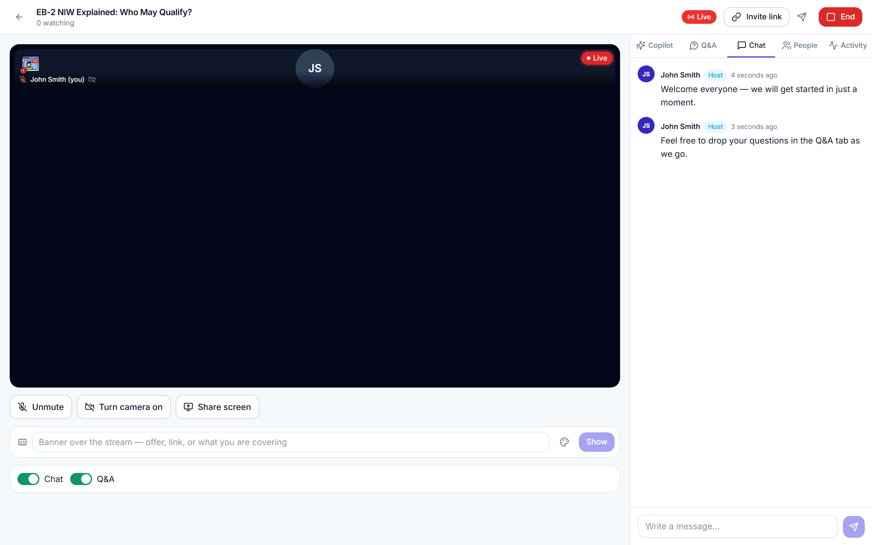 Live session in progress — host view